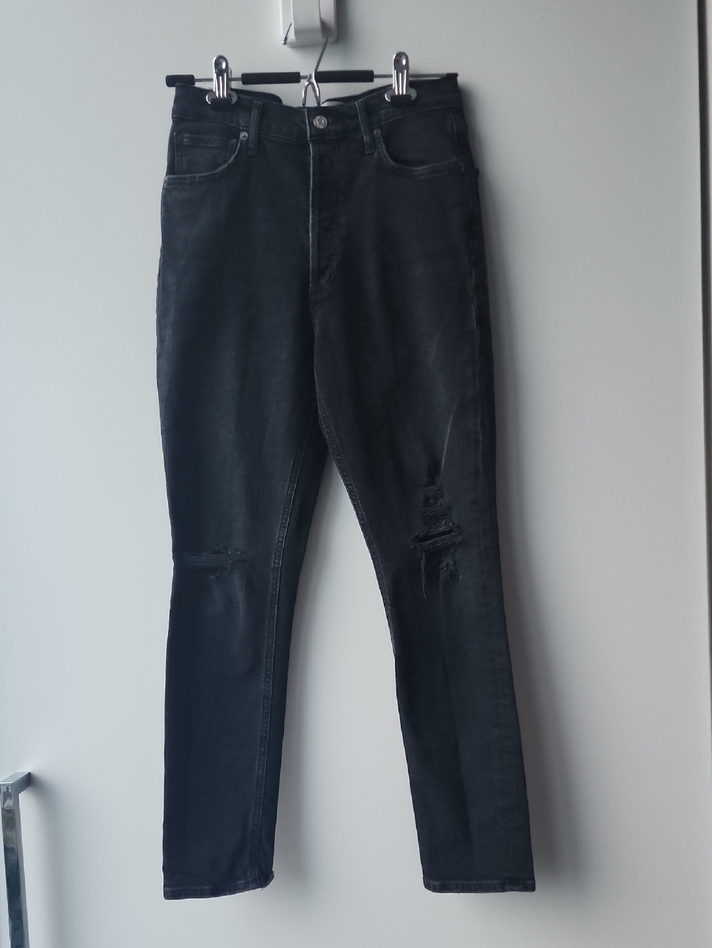 Agolde Black Skinny Button Fly Distressed Knees Denim Jeans